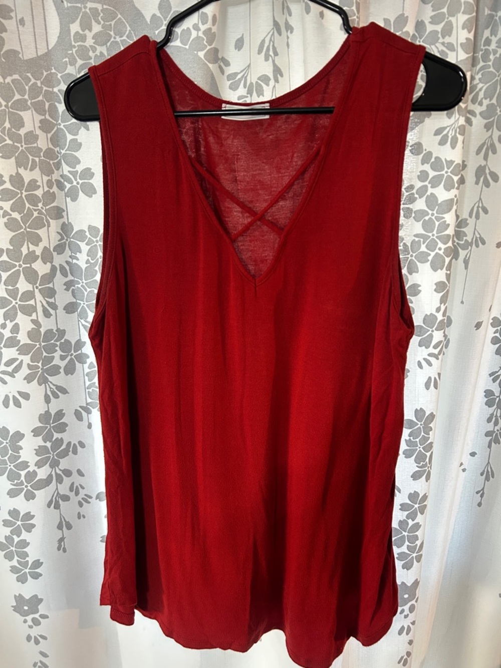 emory park Deep Red V-Neck Tank with Crisscross Back